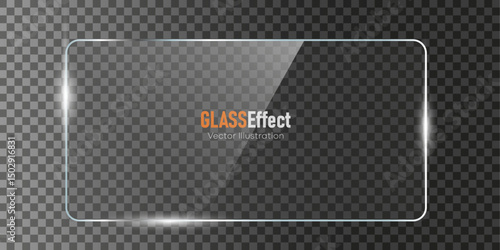 Glass plate frame Glossy window glass with reflections isolated on transparent surface