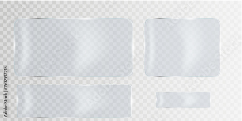 Glass plate frame Glossy window glass with reflections isolated on transparent surface