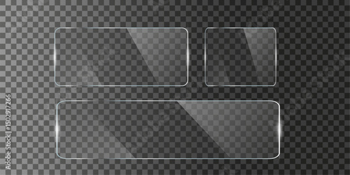 Glass plate frame Glossy window glass with reflections isolated on transparent surface