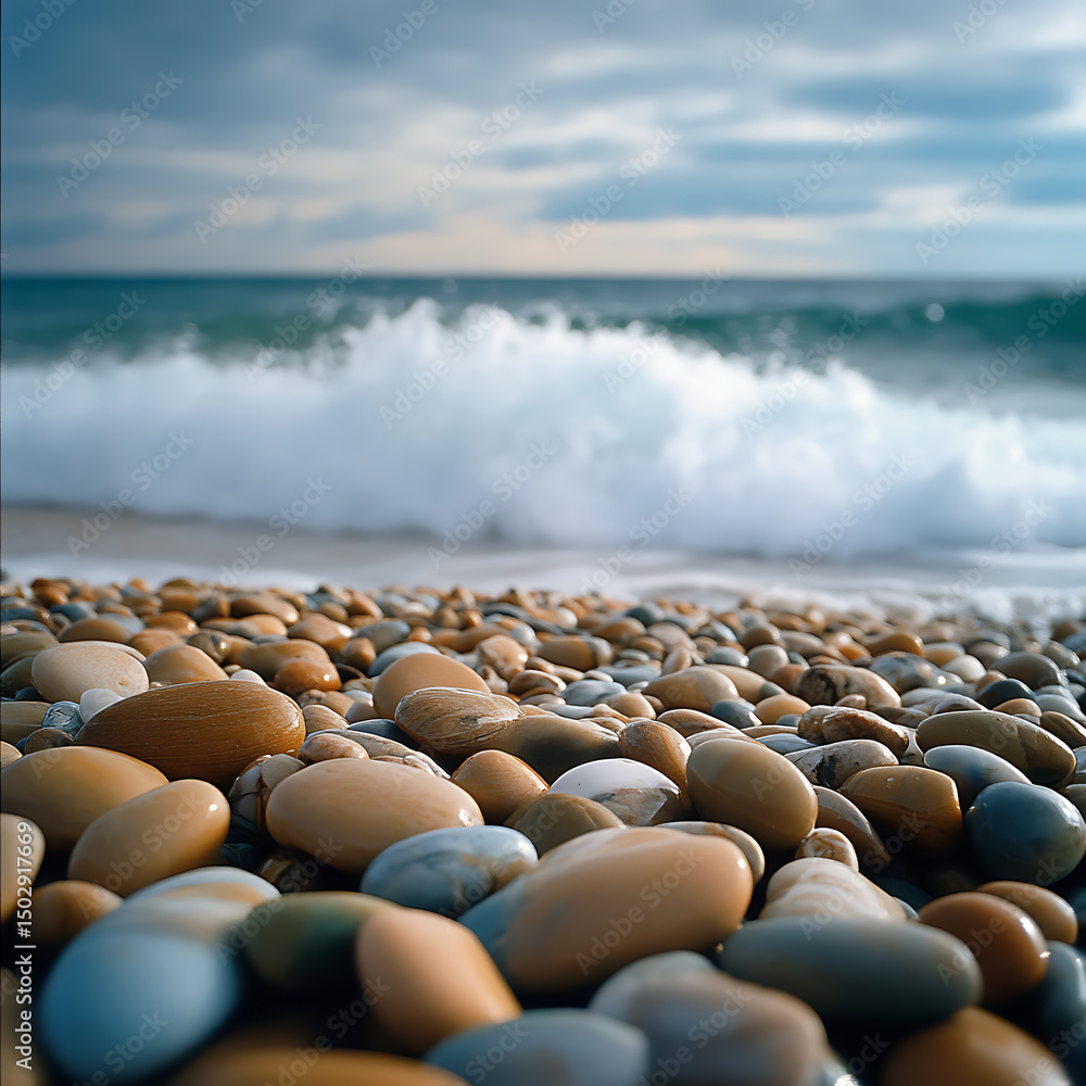 Obraz premium Sunny tropical beach with seashells spread along shore by blue sea high resolution picture