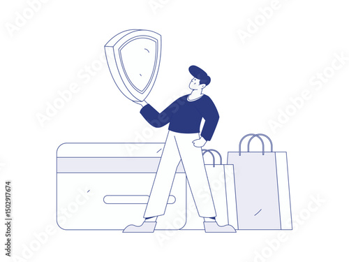 Online shopping payment security character flat vector concept operation hand drawn illustration
