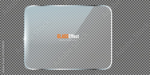 set of Transparent glassy acrylic sheet . Clear plastic panel with realistic light reflections 