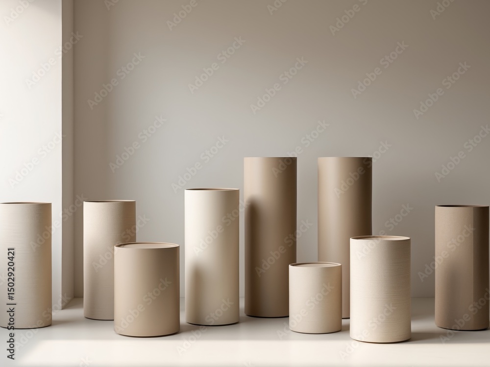 Beige Cylinder Display. Minimalist Product Presentation, Soft Lighting, and Clean Aesthetic. Beige Cylinder Display. Minimalist Product Presentation, Soft Lighting, and Clean Aesthetic.