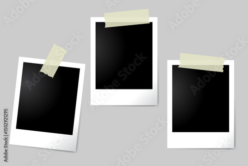 Set of editable realistic vector blank polaroid frames with slot tips. Ideal for photo collages, scrapbooks, and digital designs.