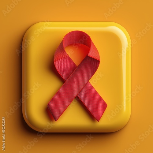 3D Rendering A textured ribbon on a vibrant yellow background, symbolizing awareness and support. Sosial media style icon