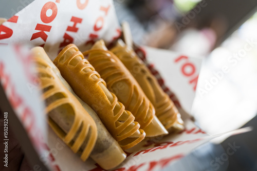 Canvas Print Thai dessert. Khanom Tokyo, pancake roll stuff. Selective focus