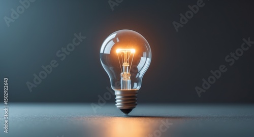 A Glowing Light Bulb on a Flat Surface, Representing an Idea, Invention, or Solution.