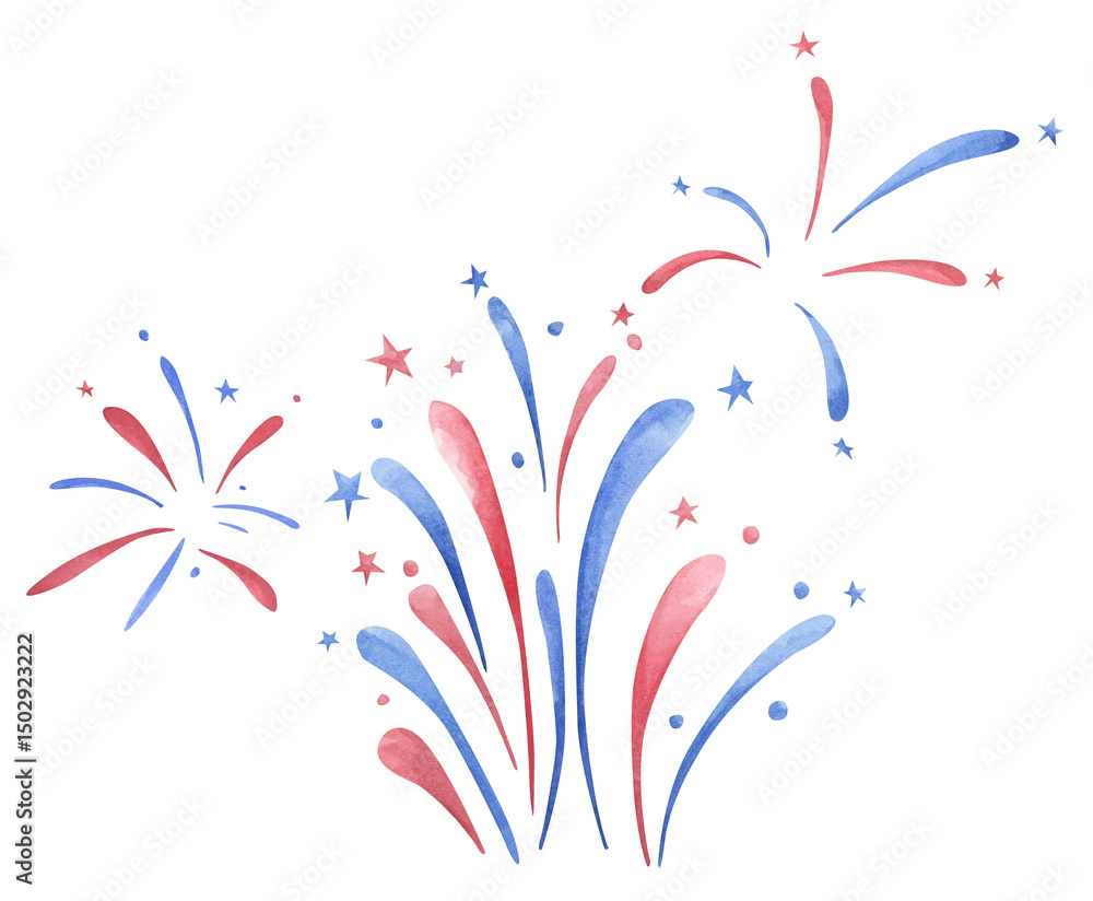 Obraz premium Watercolor independence day firework illustration