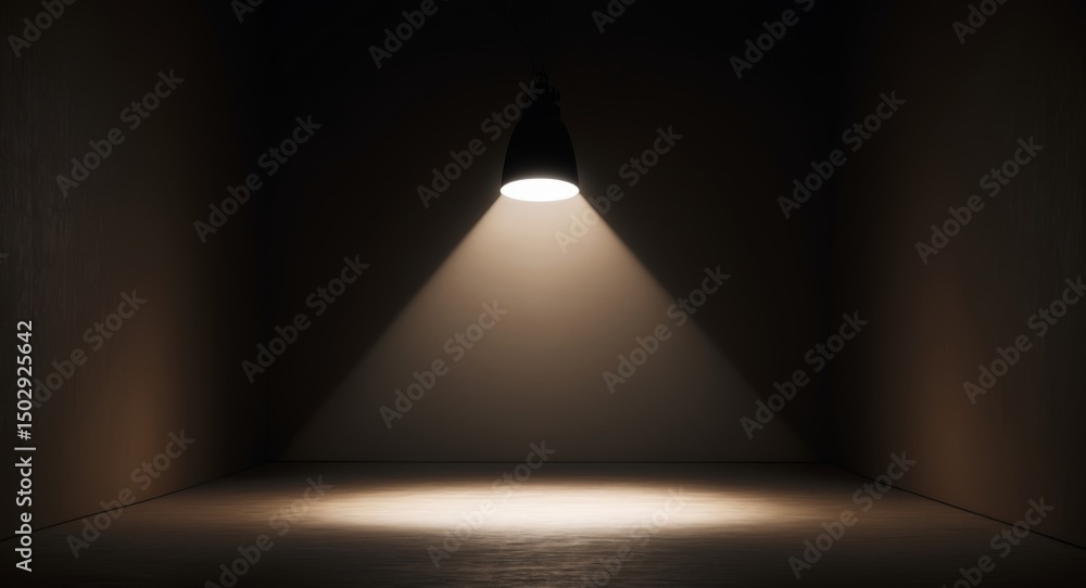 Obraz premium Single Spotlight Illuminating an Empty Room, Creating a Dramatic and Mysterious Scene.