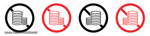 No Money Icons – Financial Crisis, Empty Wallet, and Budget Loss Vector Symbols in Line and Color Style, vector illustration.