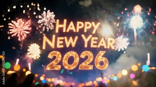 happy new year 2026 neon text firework happy new year animated background greetings happy new year 2026 shining sparkling 