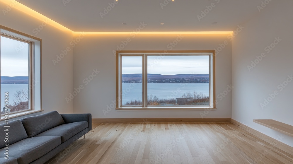 Fototapeta premium Spacious room with lake views.