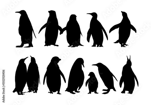penguin silhouettes collection vector set