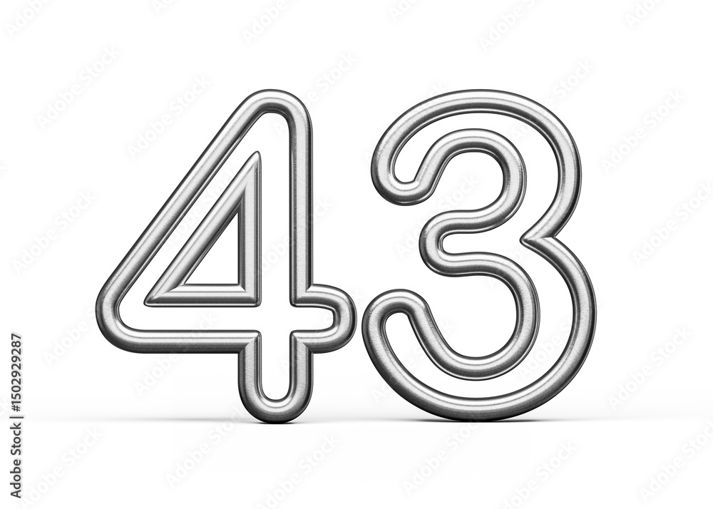 Number Forty three 43 Made Of Silver Metallic White Background 3D Illustration Number Forty three 43 Made Of Silver Metallic White Background 3D Illustration