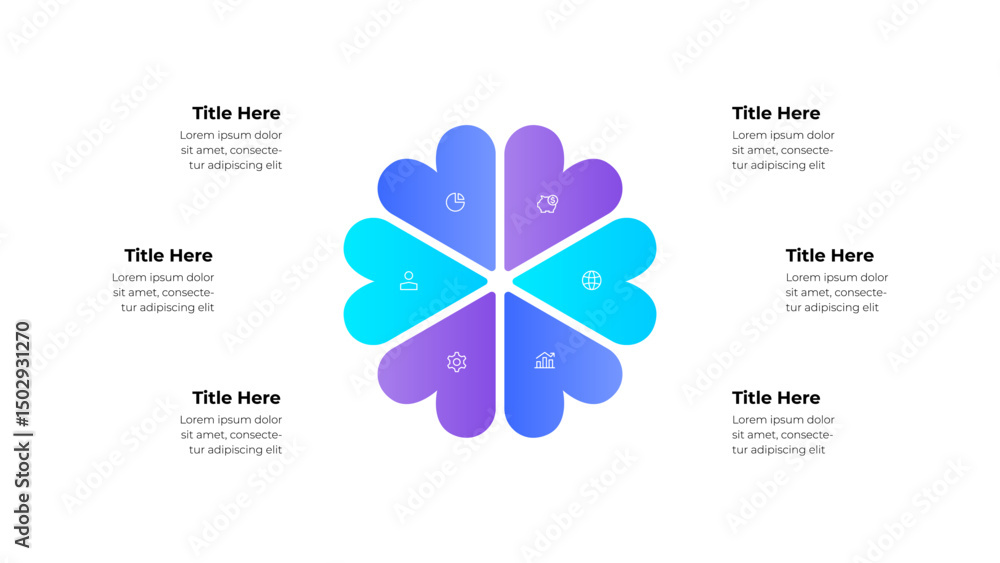 Fototapeta premium Colorful Four Section Heart Infographic Design for Business or Presentation Use. The clean design accentuates modern and professional communication