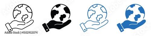 hand with globe icon. hand hold planet icon. earth day vector icon. save the planet symbol. globe in hand sign. SDGs environmental issues sign. vector illustration on transparent background