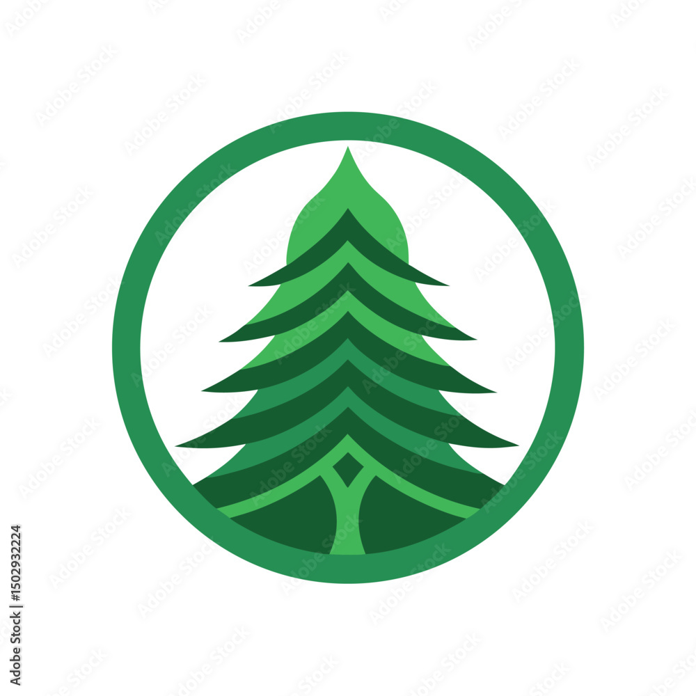 Obraz premium Green Tree Logo in Circle Design