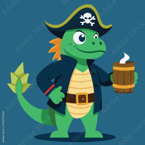 Dinosaur pirate mascot with eyepatch and treasure map vector illustration