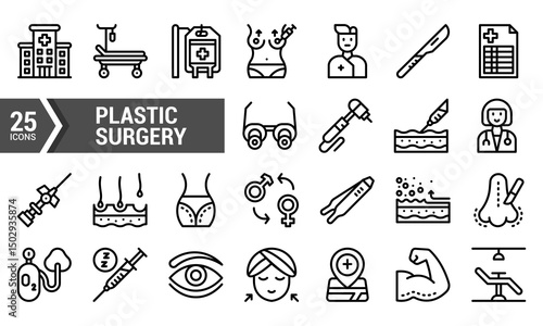 25 Plastic Surgery Line Icons for Medical Design.