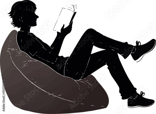 Silhouette of Person Reading on a Bean Bag Chair
