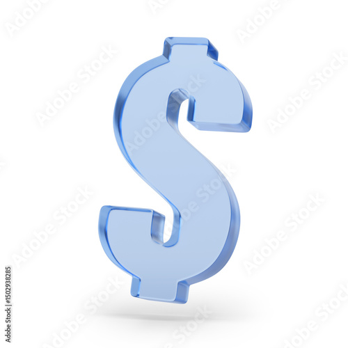Three-dimensional dollar symbol of glass isolated on a white background. 3d illustration.