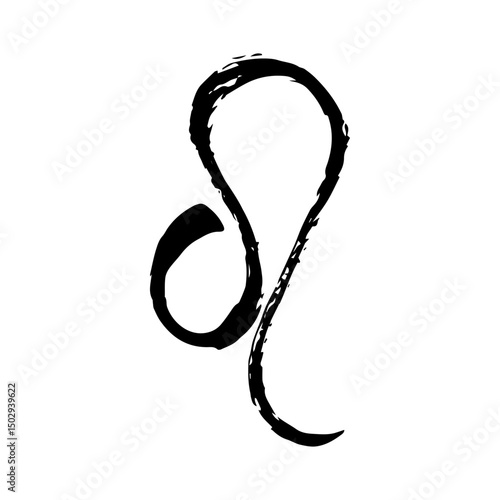 Leo Zodiac Sign. Hand-Drawn Ink Calligraphy in Black and White Style on White Background, Astrology and Horoscope Symbol