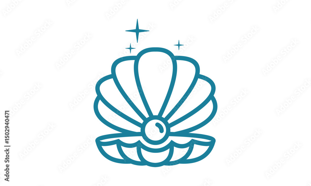 Fototapeta premium seashell with pearl outline icon vector template