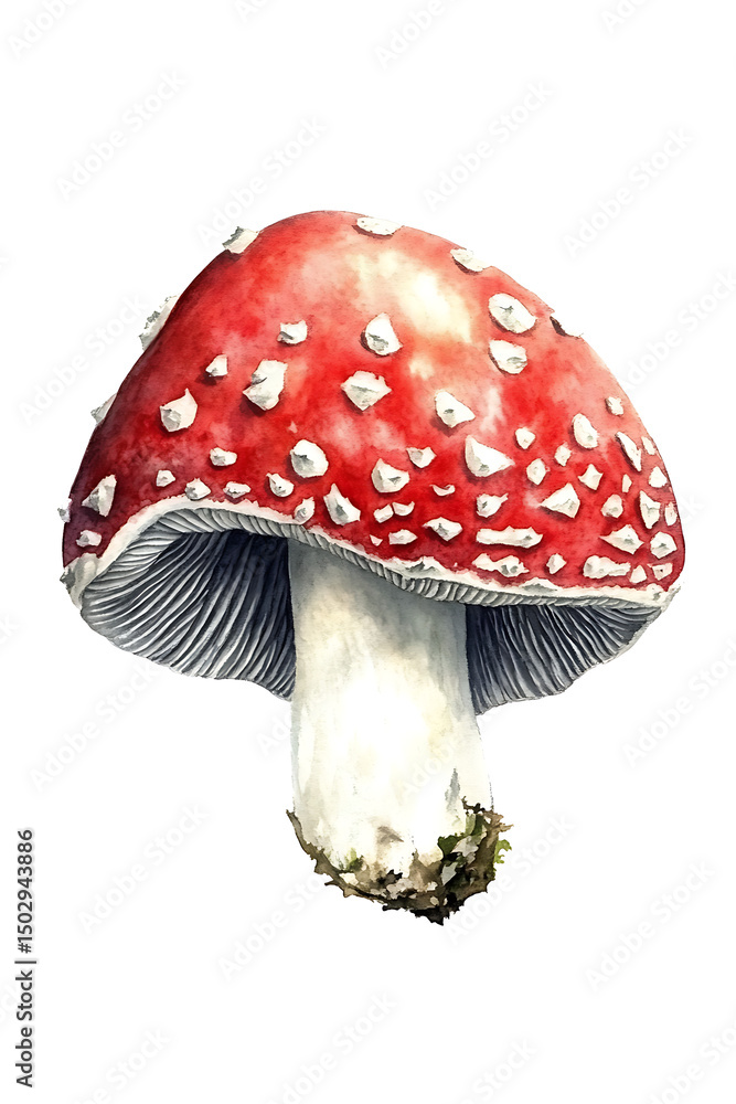 Obraz premium Fly agaric mushroom watercolor painting isolated on transparent background