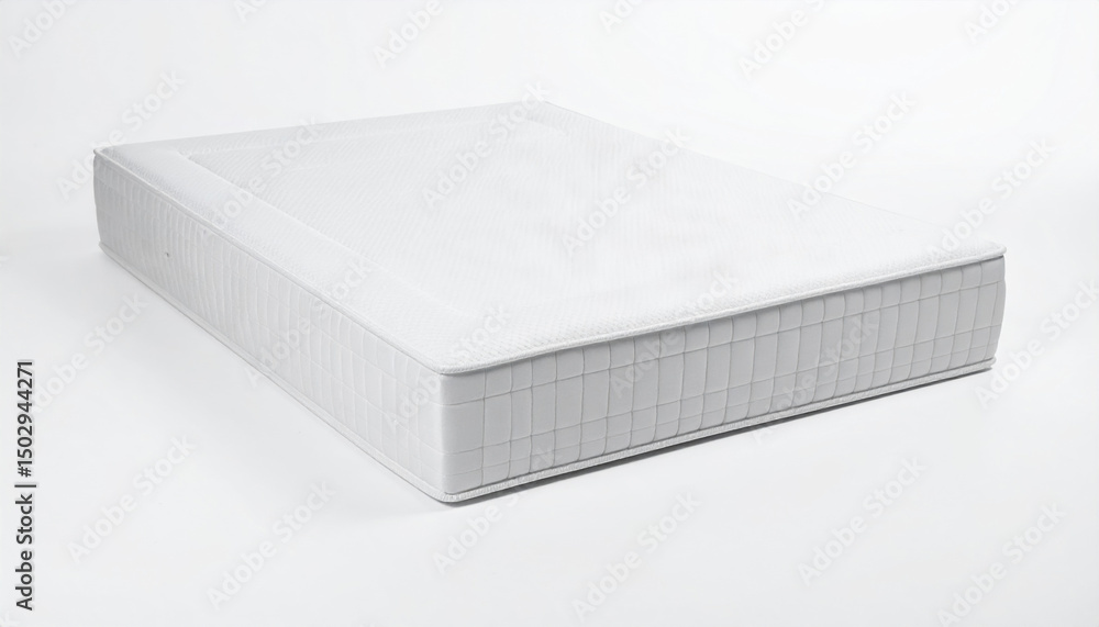 White mattress rests plain background, showcasing its clean lines and modern design, evoking sense of simplicity and comfort White mattress rests plain background, showcasing its clean lines and modern design, evoking sense of simplicity and comfort