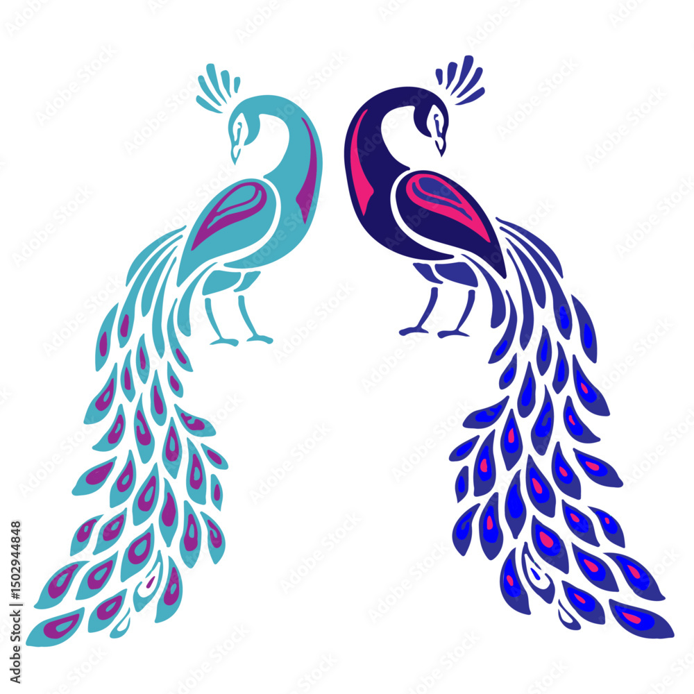 Fototapeta premium peacock editable colour vector set 2