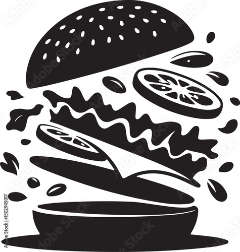 Exploded View of a Delicious Burger with Fresh Ingredients