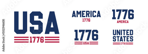 Set of USA Est 1776 Design Collection, United States of America Vector Illustration for T-Shirt, Banner, flag, and Poster for 4th of July Independence day