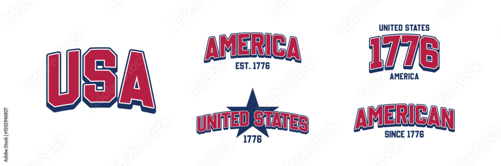 Fototapeta premium Set of USA Est 1776 Design Collection, United States of America Vector Illustration for T-Shirt, Banner, flag, and Poster for 4th of July Independence day