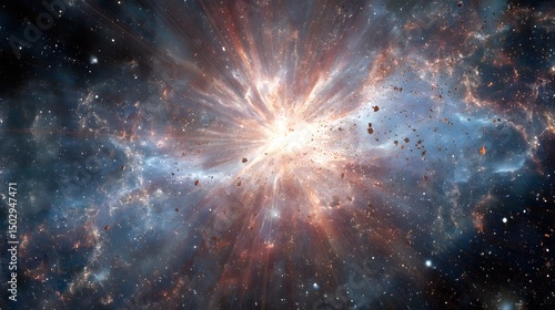 Wallpaper Mural A vibrant cosmic explosion radiates light and scattered debris across the vast expanse of space. Torontodigital.ca