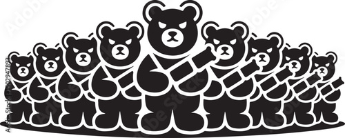 Row of Angry Teddy Bears in a Crown Formation