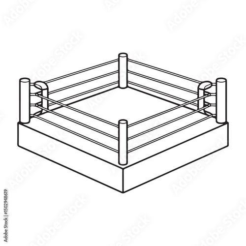 Line drawing of a boxing ring, symbolizing a competitive sports environment, featuring the ropes and posts.