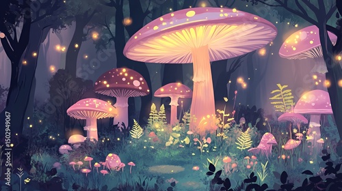 Enchanted Forest Glowing Mushrooms Fairyland Scene