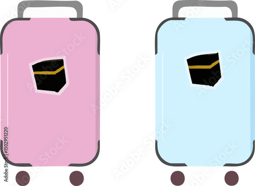 Colorful Hajj and Umrah Suitcase Vector with Kaaba Icon – Islamic Travel Luggage Illustration for Pilgrimage Design