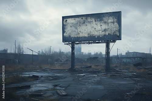 Blank Billboard in a Desolate Urban Wasteland