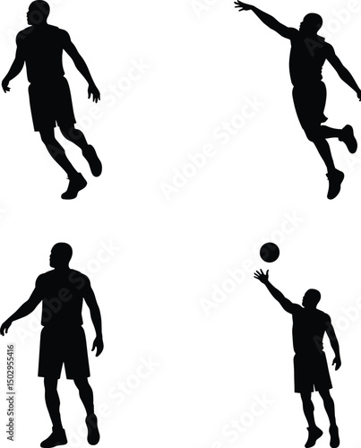 Dynamic Basketball Player Silhouette Clipart SVG  Sublimation in Action Pose. Basketball Black Vector Illustration. Slam Dunk, Athlete, Street Style, Urban Vibes, High Jump, Dribbling  for Sports.