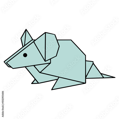 mouse origami papercraft hobby flat color vector illustration template design