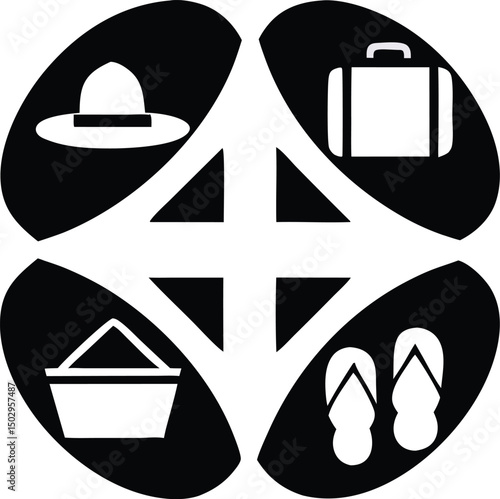Flat colorful icon set featuring summer bank holidays essential symbols collection