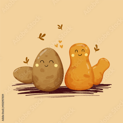 Cute Potato Handdrawing Texture With Faces Illustration Art