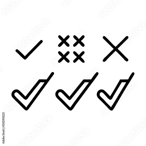 A collection of check marks and cross marks, symbolizing choices and selections