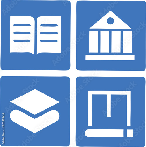 Education icons illustrating school library graduation and academic learning concepts