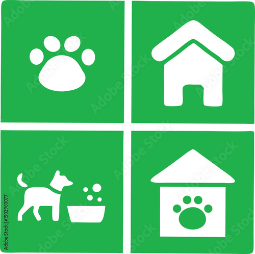 Green pet icons collection suitable for various design projects with transparent background
