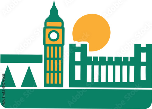 London skyline illustration depicting big ben and other iconic british landmarks
