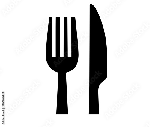 Silhouette of Fork and Knife Standing Upright – Cutlery for Restaurant, Food Service, Dining Etiquette, Hospitality Industry, Menu Design, Cooking and Eating

