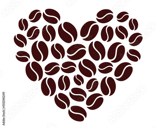 Heart Shape Made of Coffee Beans – Coffee Lovers, Caffeine Passion, Barista Art, Café Culture, Celebration of International Coffee Day, Espresso Enthusiasm, Morning Rituals