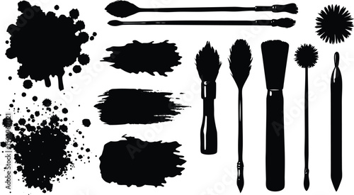 ink brush splash silhouette set